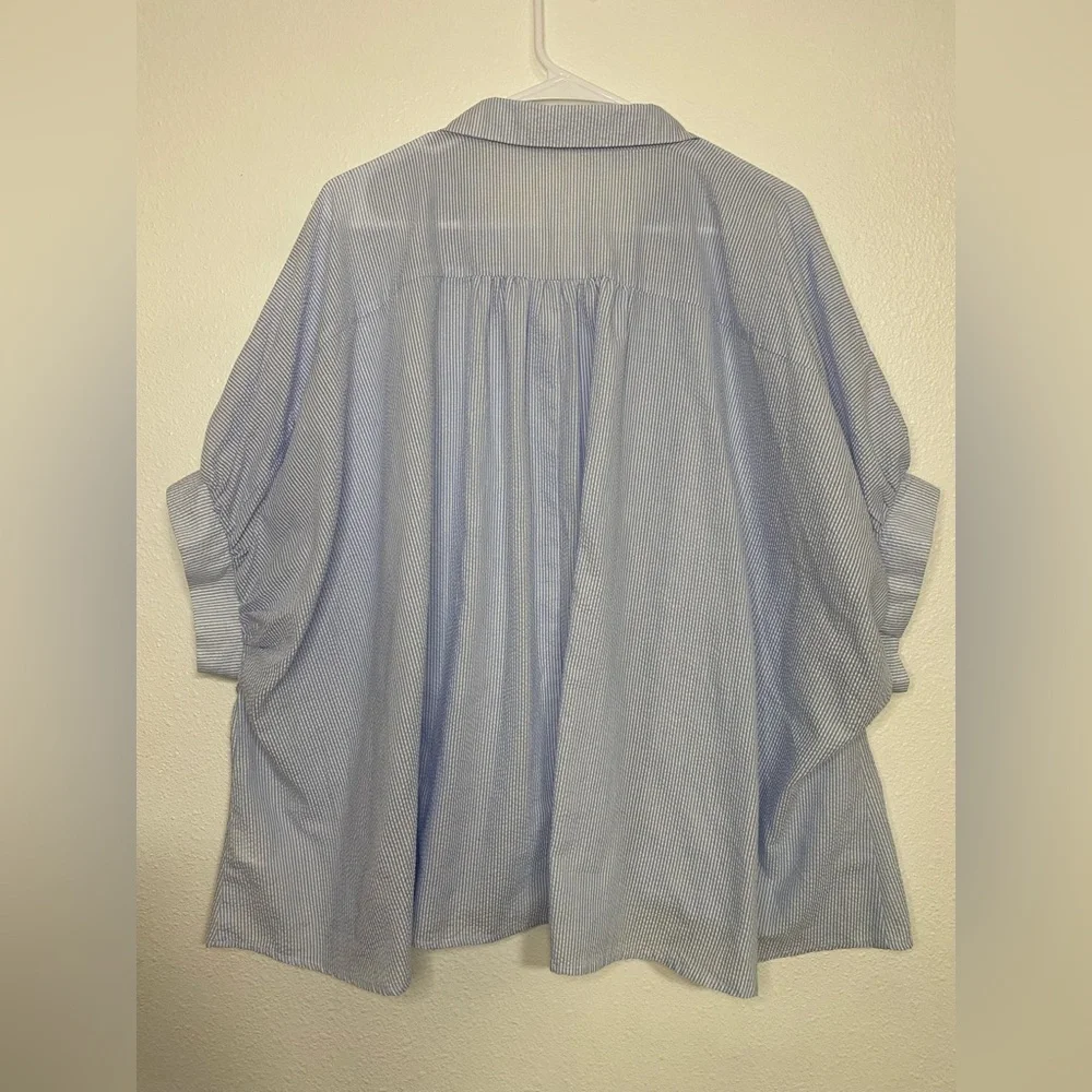 Classic Blue Striped Button Down Shirt for Women - Picture 8 of 14